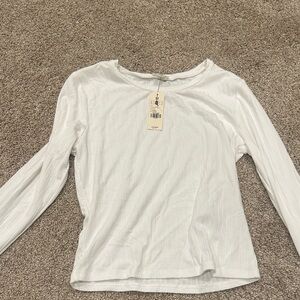 Garage White Ribbed Long Sleeve Crew Top